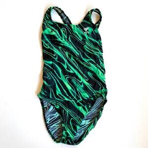 TYR‎ Black~Green Competition Tank Swimsuit SUPER CLEAN COND.